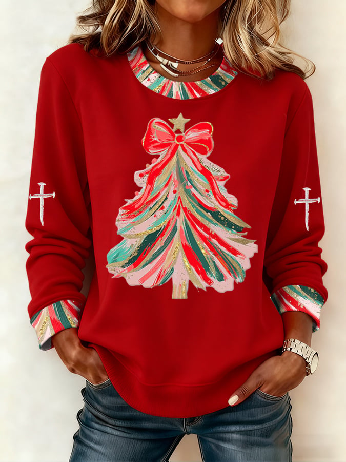 Women's Casual Retro Christmas Tree Sweatshirt