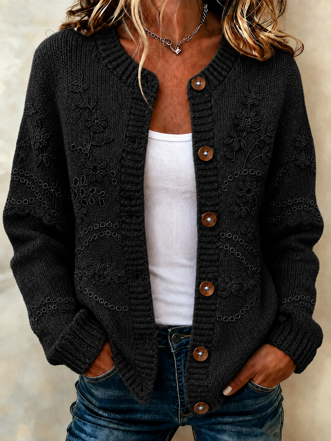 Women'S Casual Breast Cancer Propaganda Art Knitting Cardigan Top
