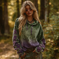 Retro Bohemian Style Plant Flower Pattern Gradient Women's Flannel Sweatshirt