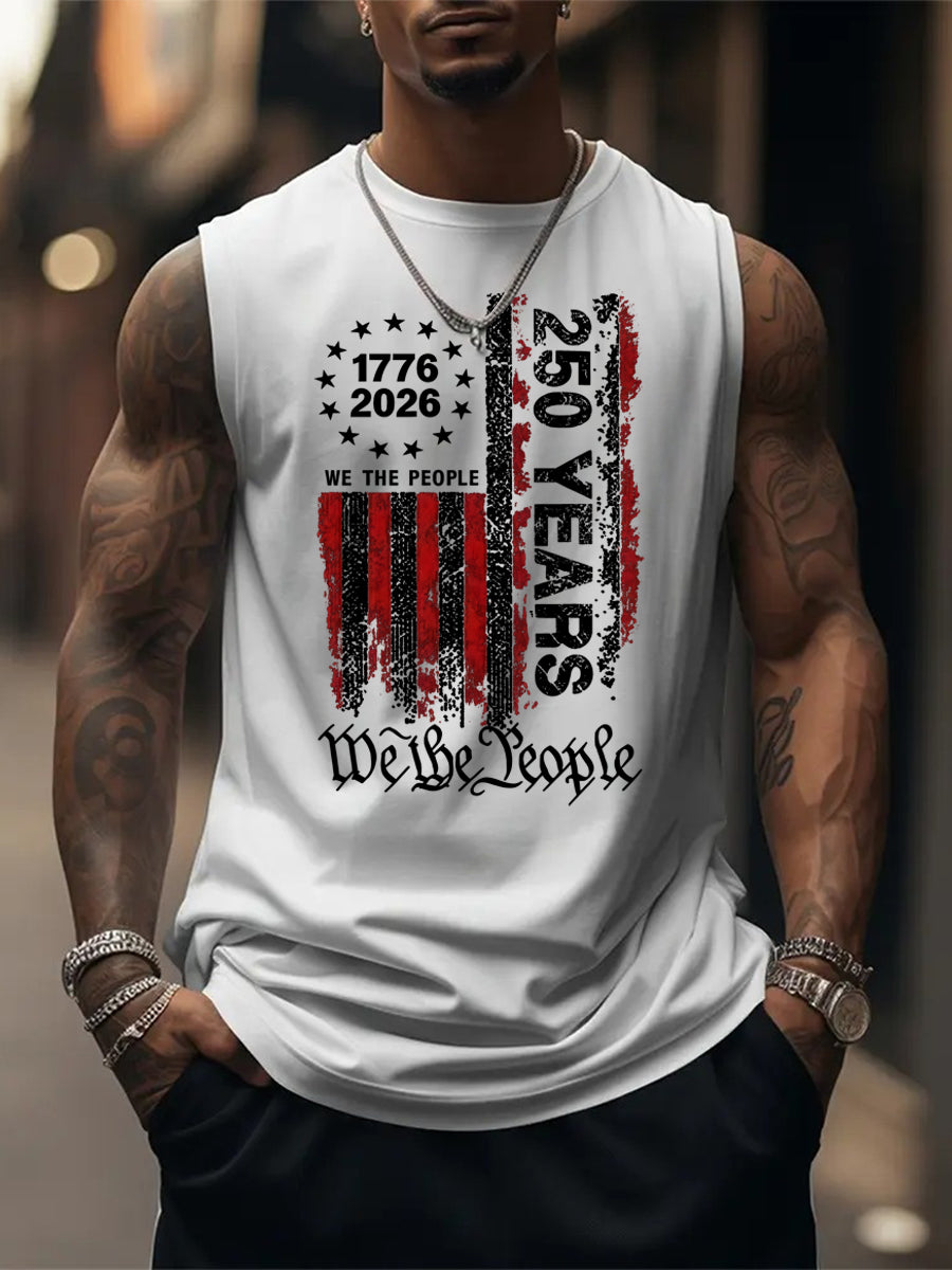 250 Anniversary USA Shirts Mens 250th American Flag 100% Cotton Sleeveless Tank Tops