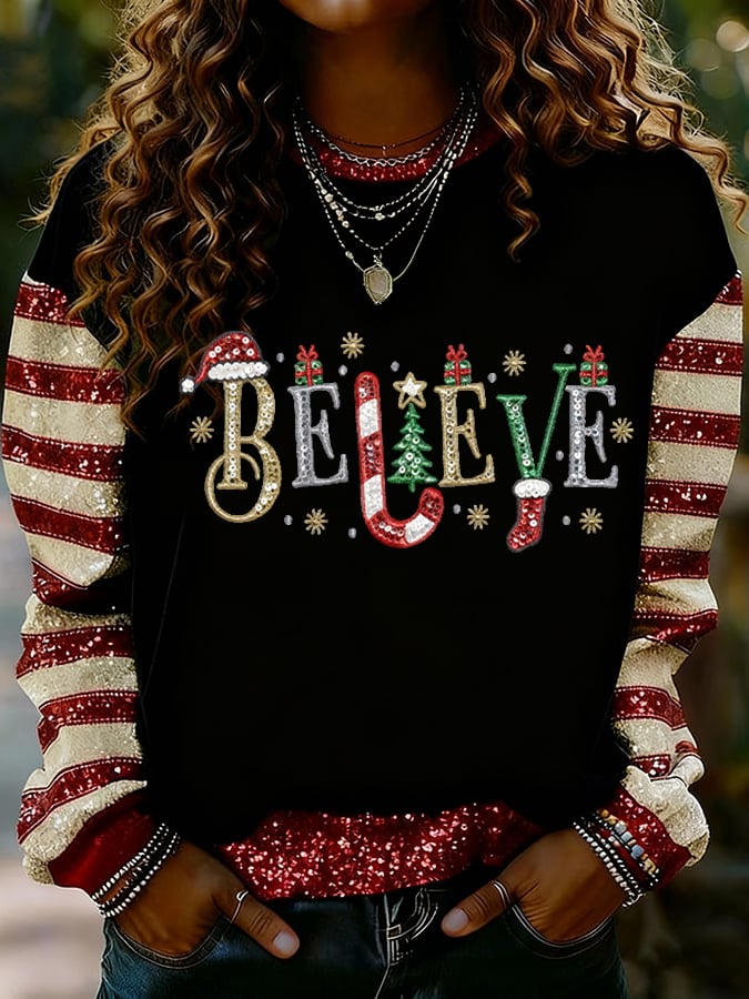 Women's Faith Print Casual Crew Neck Sweatshirt