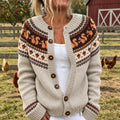 Women's Vintage Squirrel Pattern Cozy Knit Cardigan