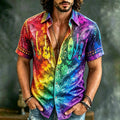 Men's Casual Retro Floral Guitar Tie-dye Short-sleeve Shirt