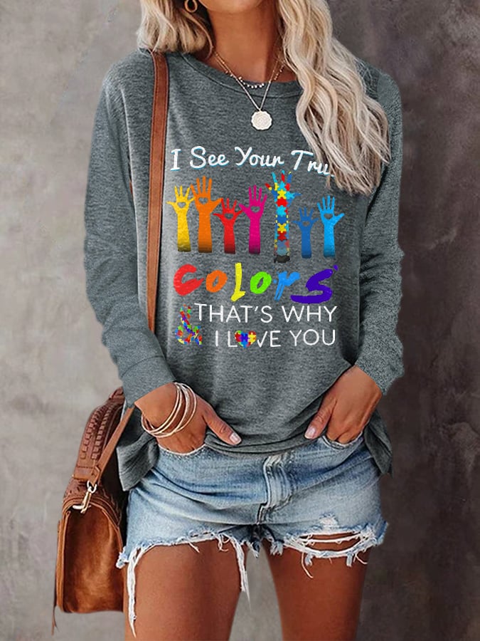 Autism Awareness I See Your True Colors Hands Print T-Shirt