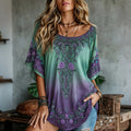 Women's Vintage Floral & Celtic Knot Embroidery Art Short Sleeve T-shirt