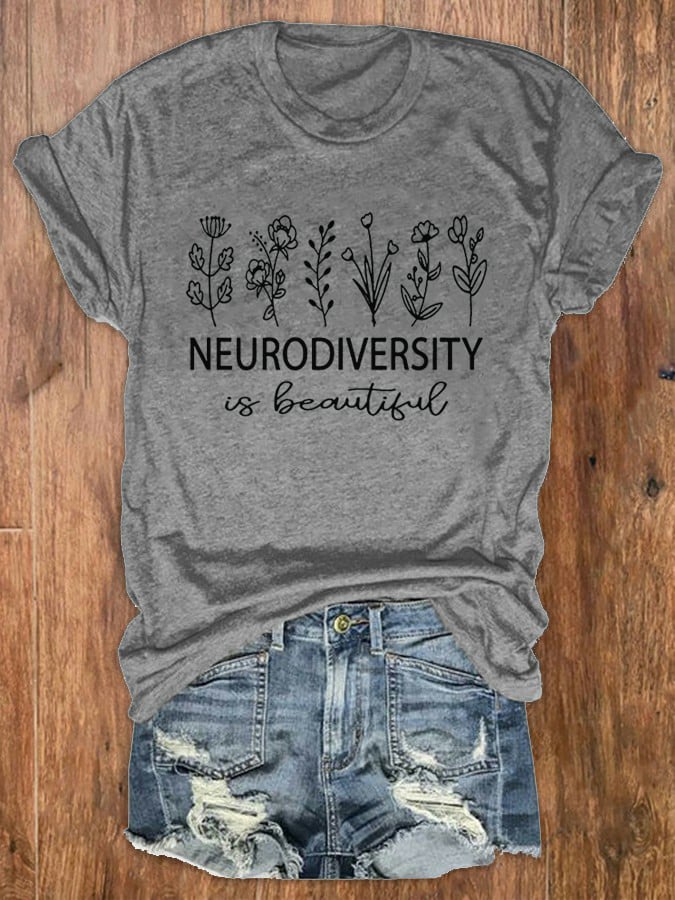 Women's Neurodiversity Autism Awareness Print Crew Neck T-Shirt