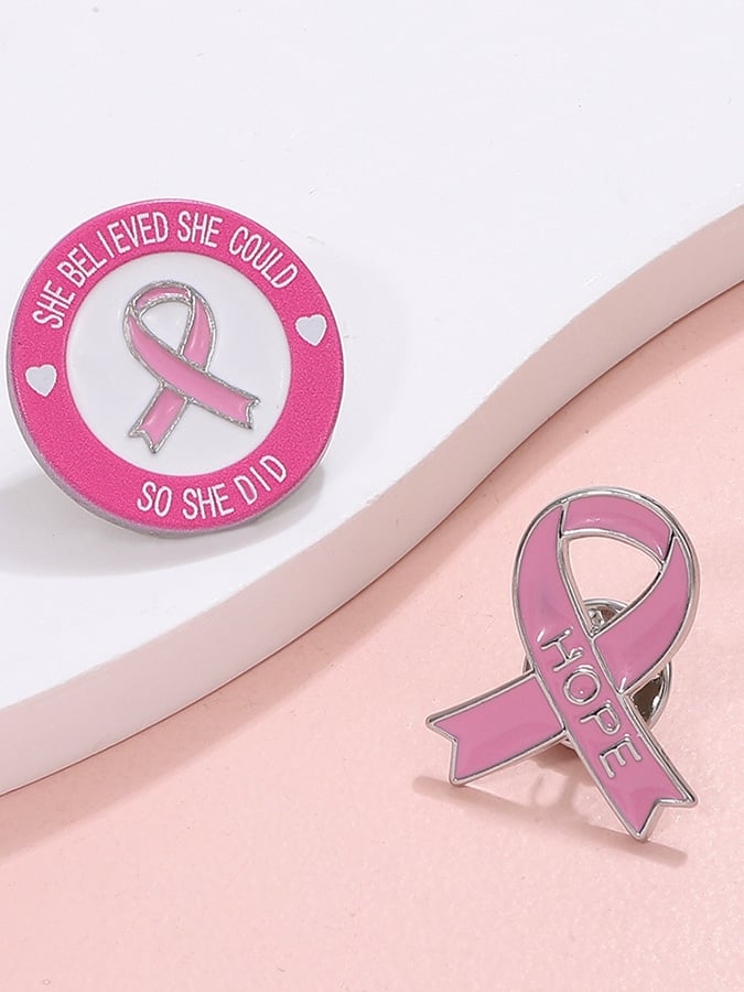 Women's Pink Ribbon Breast Prevention Logo Brooch Badge