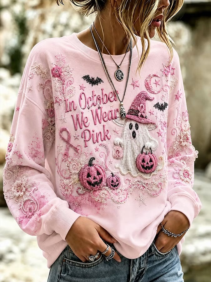 Women's Breast Cancer Halloween  Print Hoodie
