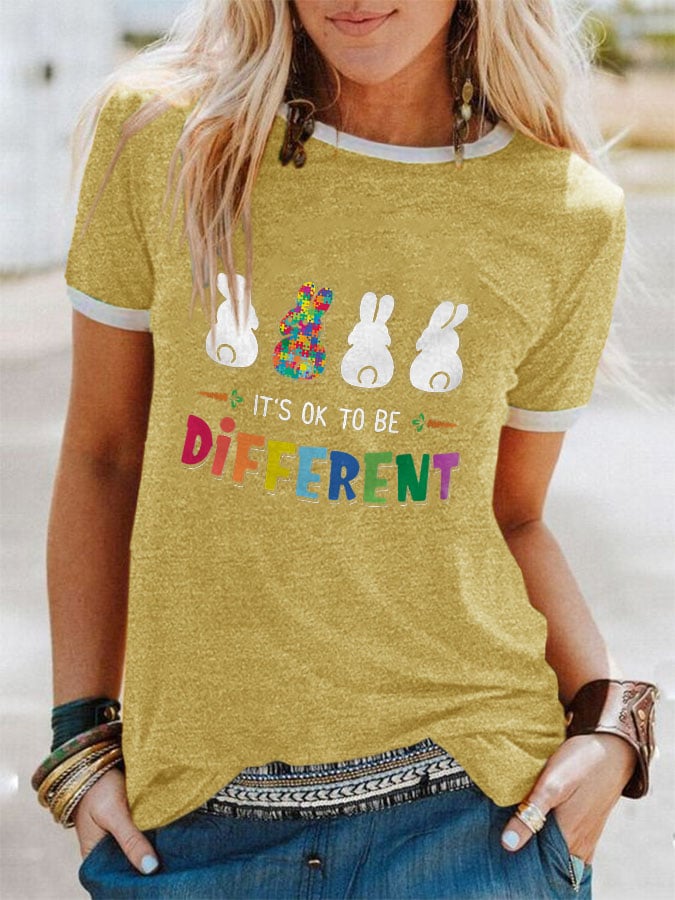 Autism Awareness Bunny It's Ok To Be Different Print Short-Sleeved T-Shirt