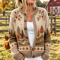 Women's Vintage Forest Themed Jacquard Knit Warm Cardigan