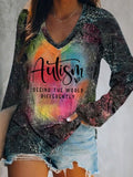 Women's Autism Seeing The World Differently V-Neck Long Sleeve T-Shirt