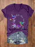 Women's Faith Hope Love Hummingbird Alzheimer's Awareness Printed V-Neck Tee