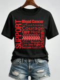 Women'S Blood Cancer Red Ribbon Health Awareness Round Neck T-Shirt
