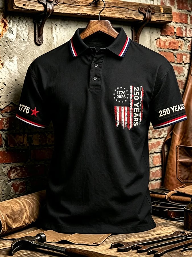 Men's America 250th Anniversary Print Casual Polo Shirt