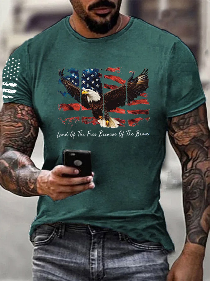 Men'S Land Of The Free Home Of The Brave Pattern Print Cotton T-Shirt