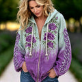 Women's Vintage Purple Rose And Celtic Knot Art Pattern Comfortable Warm Zip-up Hoodie