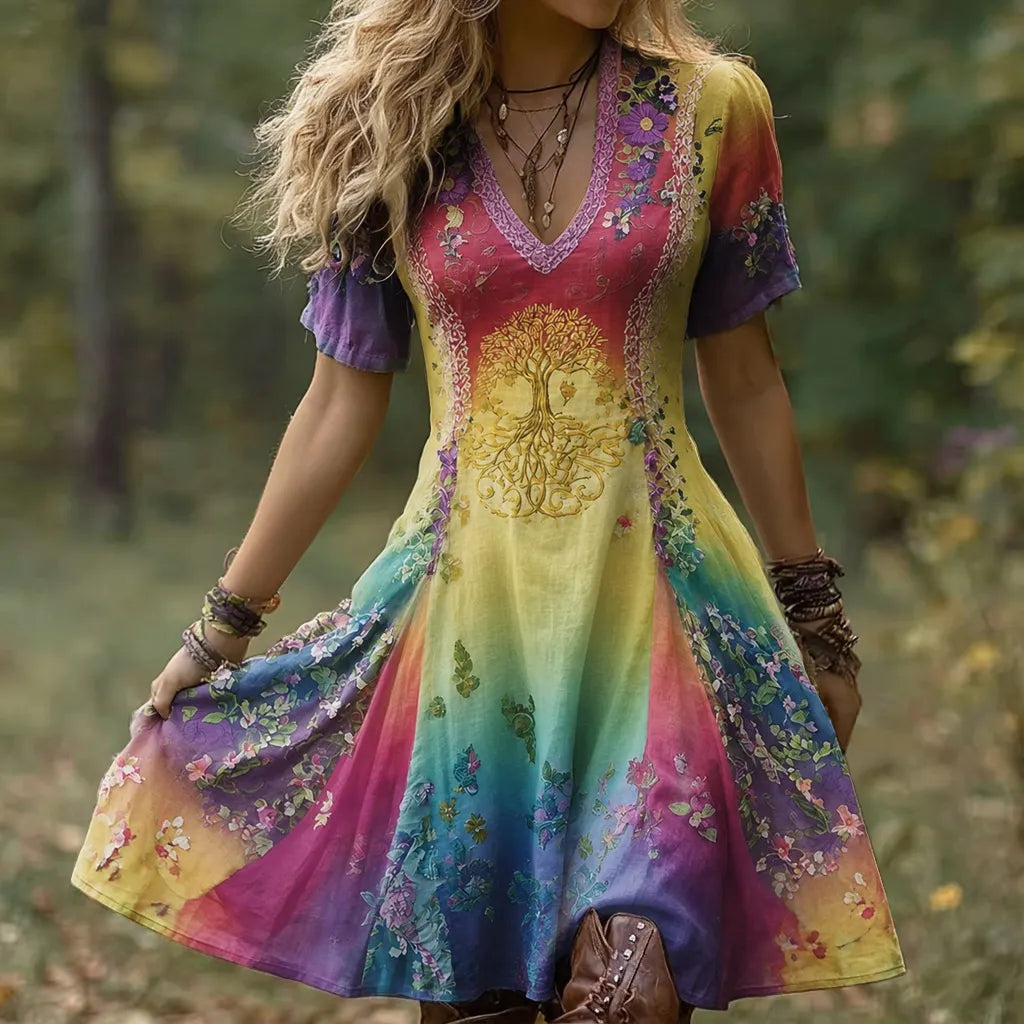 Women's Vintage Viking Tree Of Life Gradient Midi Dress