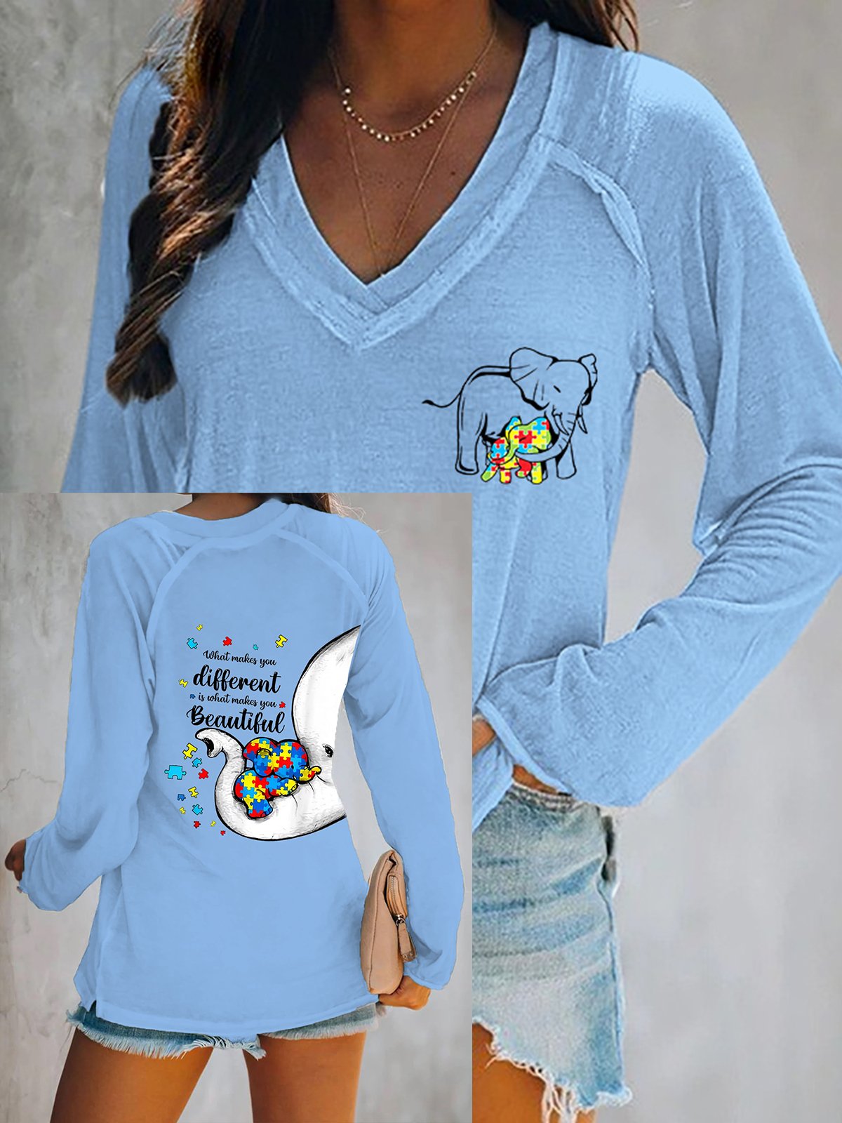 Women's What Makes You Different Is What Makes You Beautiful  V-Neck Long Sleeve T-shirt