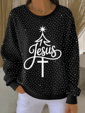 Women's Christmas Faith Print Rhinestone Long-Sleeve Sweatshirt