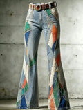 Ladies' Western Style Contrasting Denim Pants