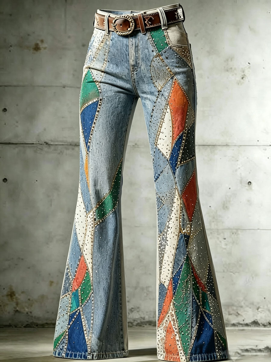 Ladies' Western Style Contrasting Denim Pants