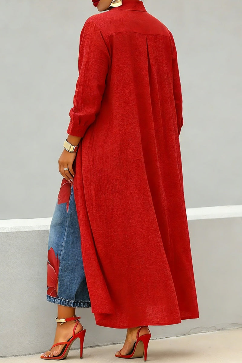 Casual Linen And Cotton Shirt Dress