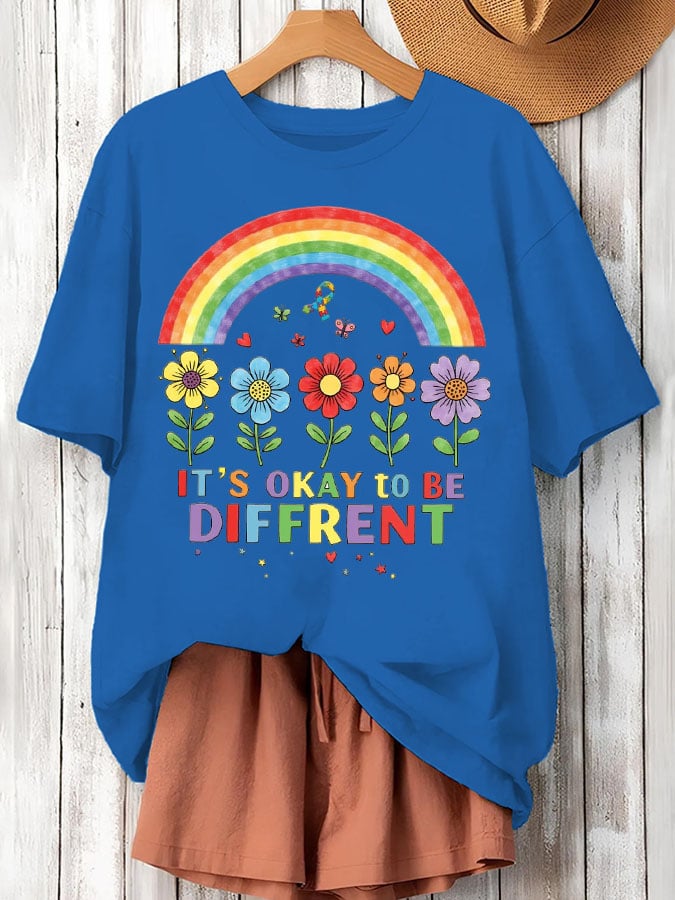 Women's It'S Okay To Be Diffrent Autism Awareness Printed Short-Sleeved T-Shirt