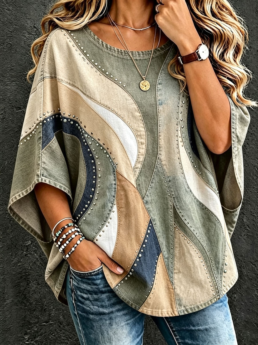 Ladies' Western Style Daily Contrasting Loose Top