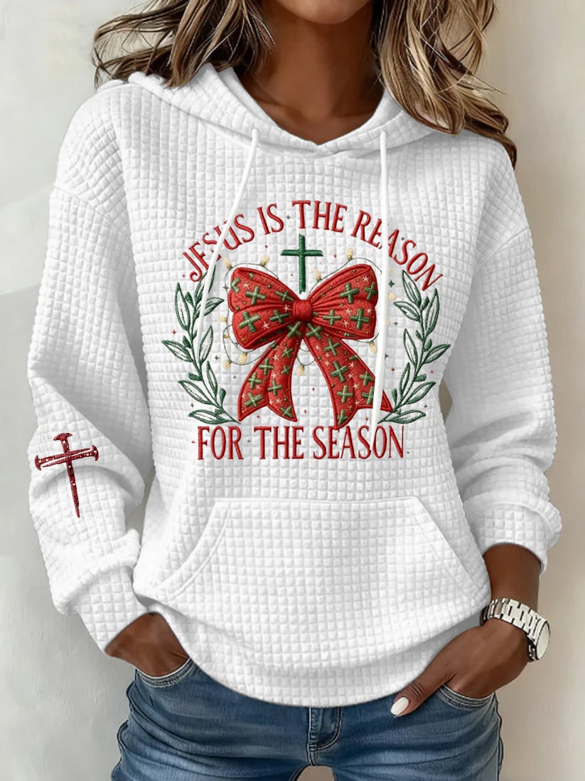 Women's Christmas Jesus is The Reason for the Season Printed Waffle Fabric Hoodie