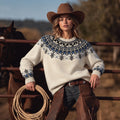 Women's Western Print Knitted Comfort Round Neck Sweater