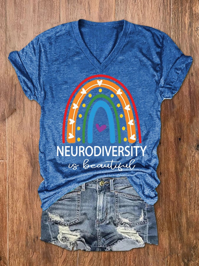 Women's Neurodiversity Is Beautiful Autism V-Neck Tee
