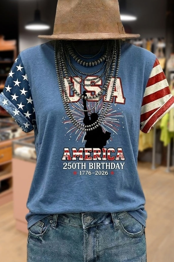 Colorful USA Print Short Sleeve T-Shirt