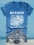 Women's Retro Gulf Of Mexico Stay Salty Resist Print T-Shirt