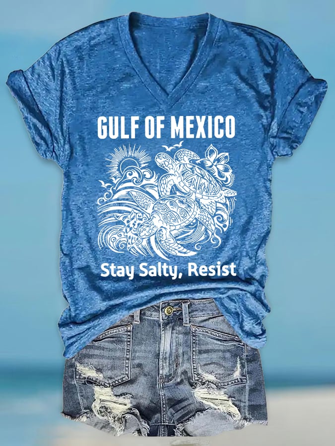 Women's Retro Gulf Of Mexico Stay Salty Resist Print T-Shirt