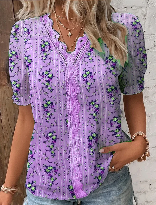 (🎁2024 New Year Hot Sale🎁)Limited Stock🛒49%OFF🔥V Neck Plain Lace Elegant Shirt