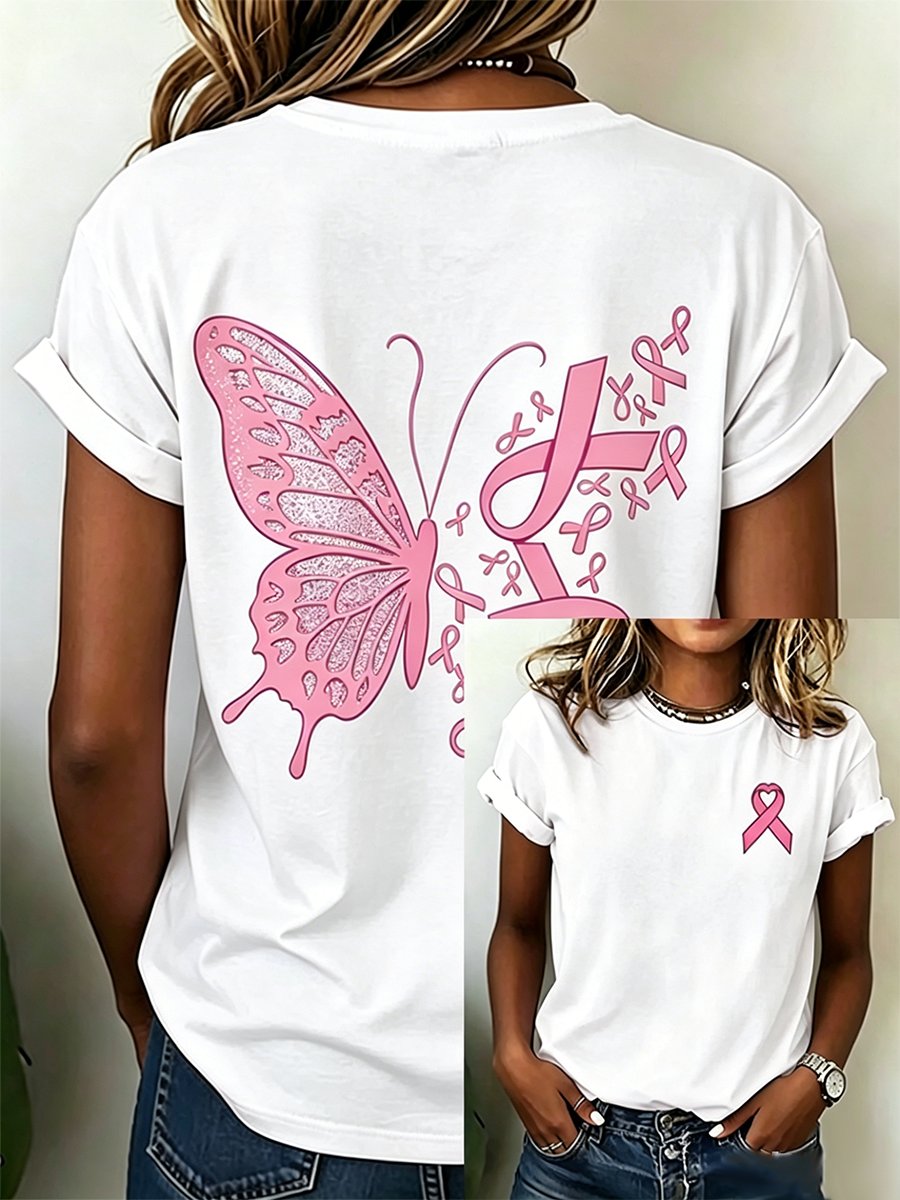 Women's Breast Cancer Print Casual T-shirt