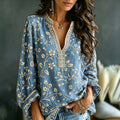 Women's Vintage Floral Design Linen Tunic Top