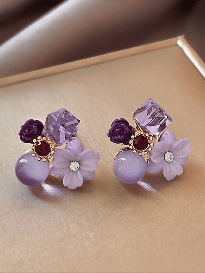 Purple Floral Design Earrings