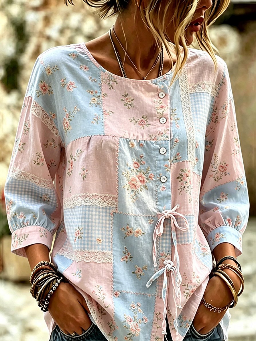 Women's Casual Pink Floral Top