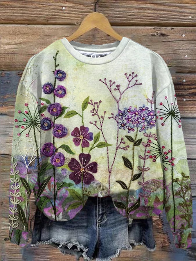 Women's Purple Floral Print Sweatshirt