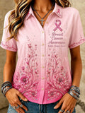Women's Casual Top with Floral Breast Cancer Awareness Print