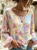 Women's Vintage Floral Breast Cancer Print Top