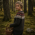 Women's Vintage Forest & Mushroom Motif Print Knitted Comfort Round Neck Sweater