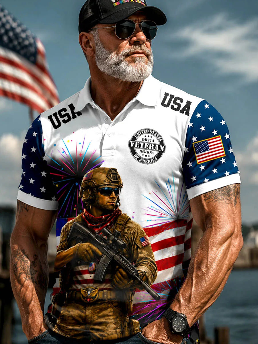 Men's Veteran Proof The Service Pattern Print Polo Shirt