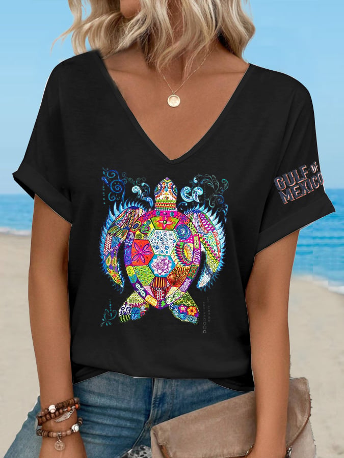 Women's Gulf of Mexico turtle print T-shirt