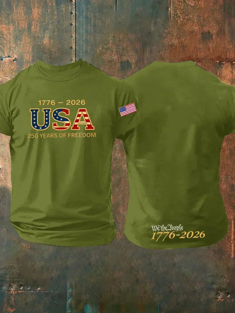 1776-2026 USA 250th Years Of Freedom Pattern 100% Cotton T-Shirt