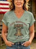 Women's Western Independence Day Liberty Bell 250th Anniversary Printed T-shirt