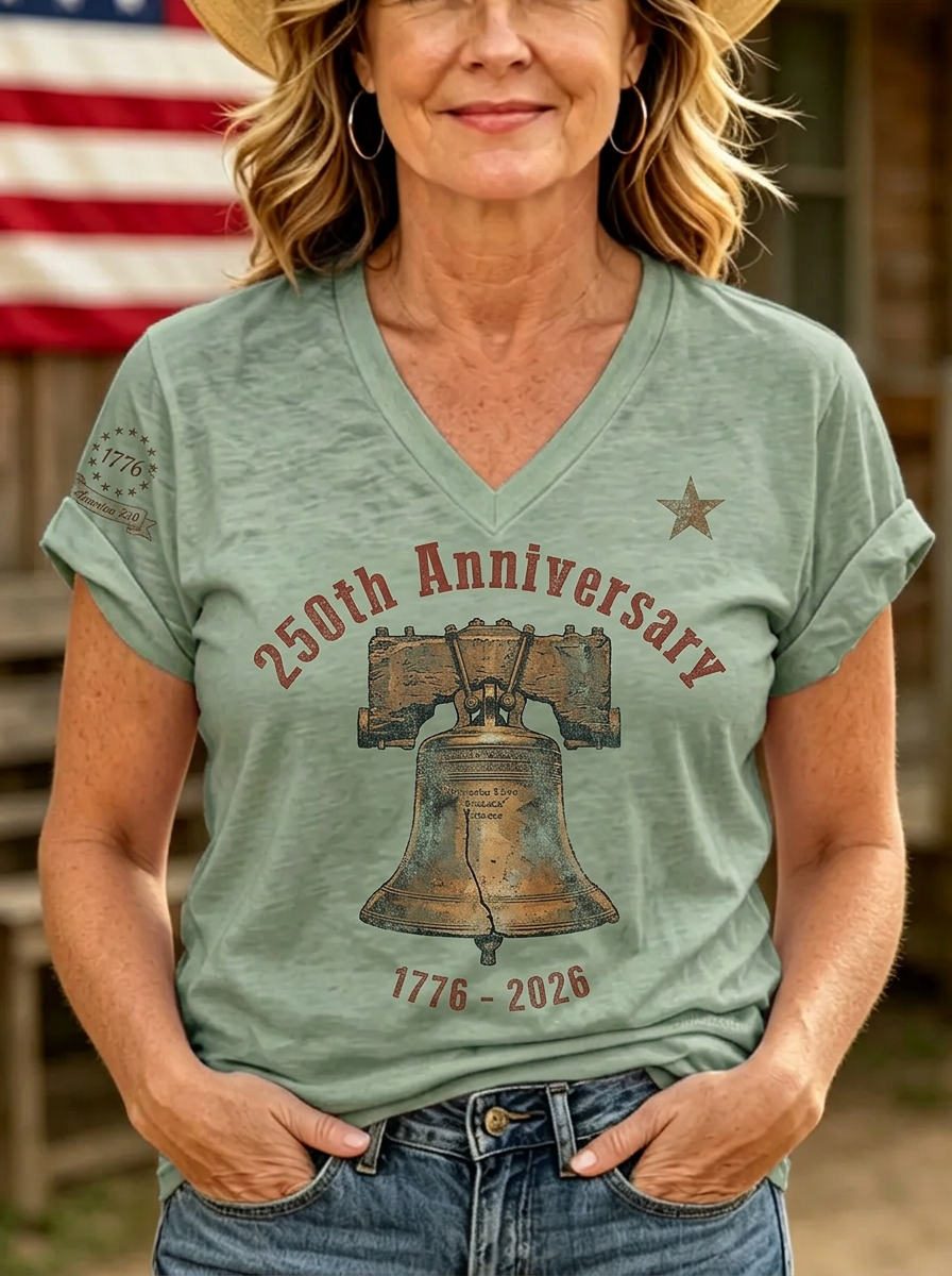 Women's Western Independence Day Liberty Bell 250th Anniversary Printed T-shirt