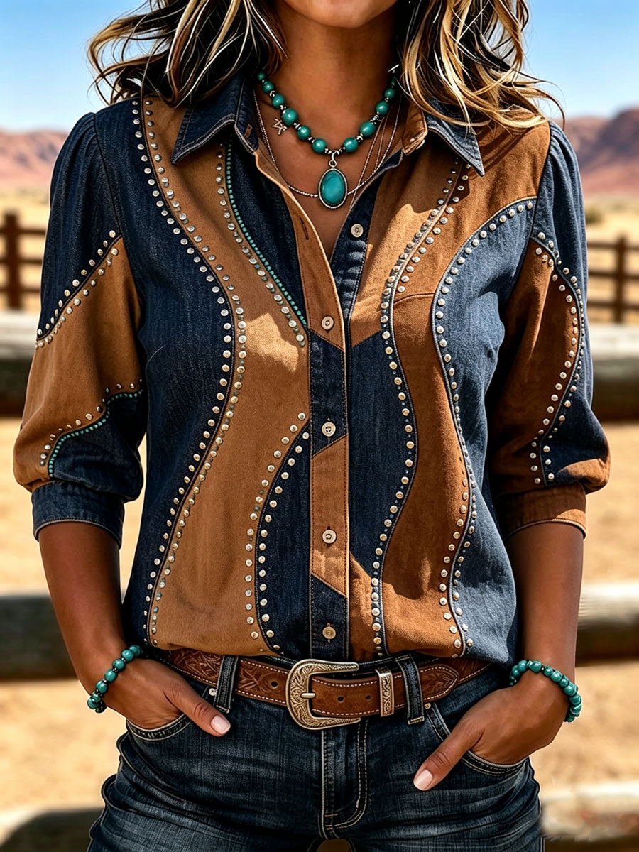 Ladies' Western Style Contrasting Retro Shirt