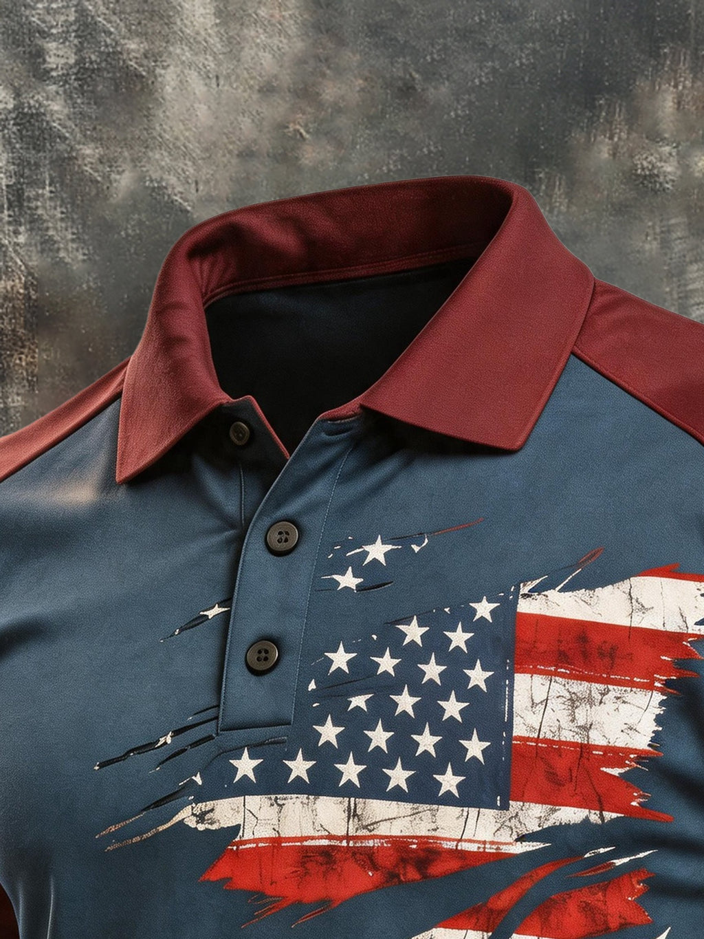 Men's Retro Patriotic Color-Block Short-Sleeve Polo Shirt